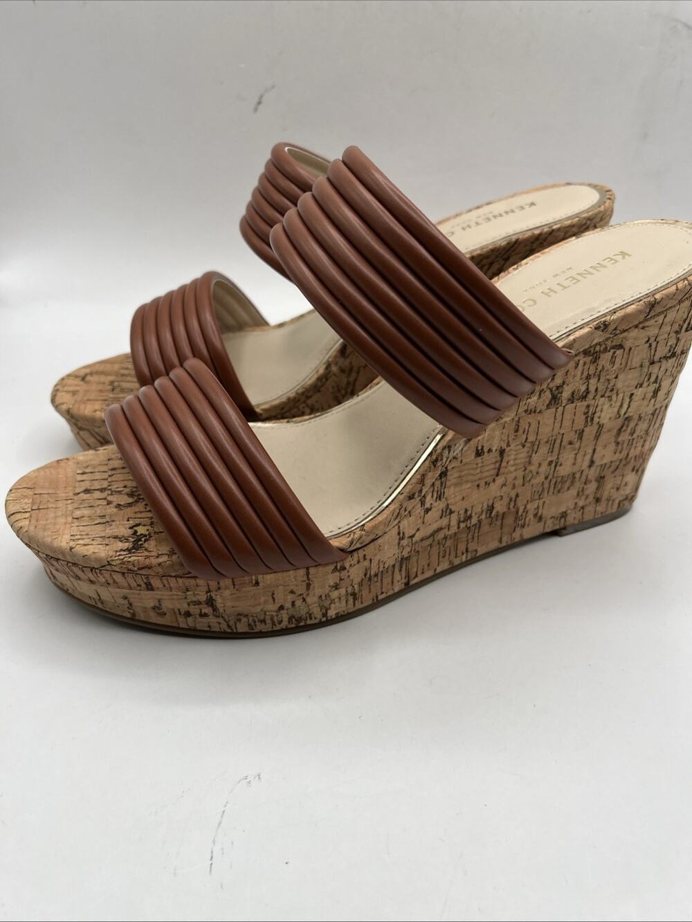 Kenneth Cole Cailyn Platform Wedge Slip On Sandal Brown Womenβs Sz US 10 NWOBT